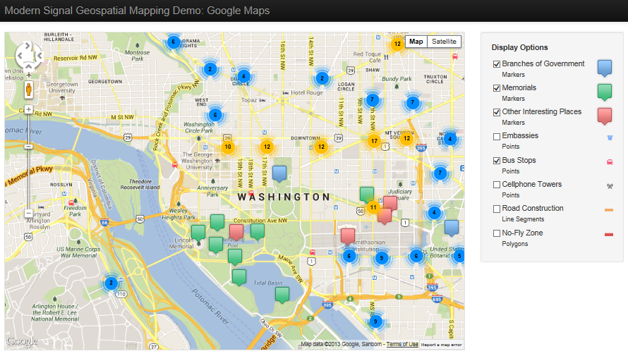 Geospatial map example created with Google Maps