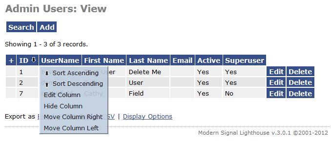 Column options