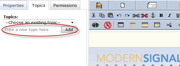Adding a topic from site editor