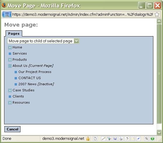 Move page dialog box