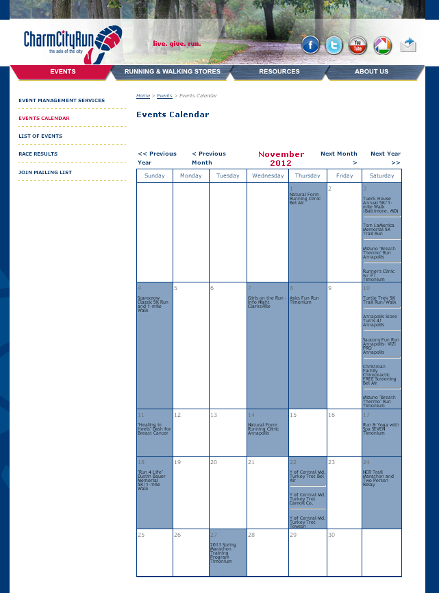 Events calendar shows events across all locations.