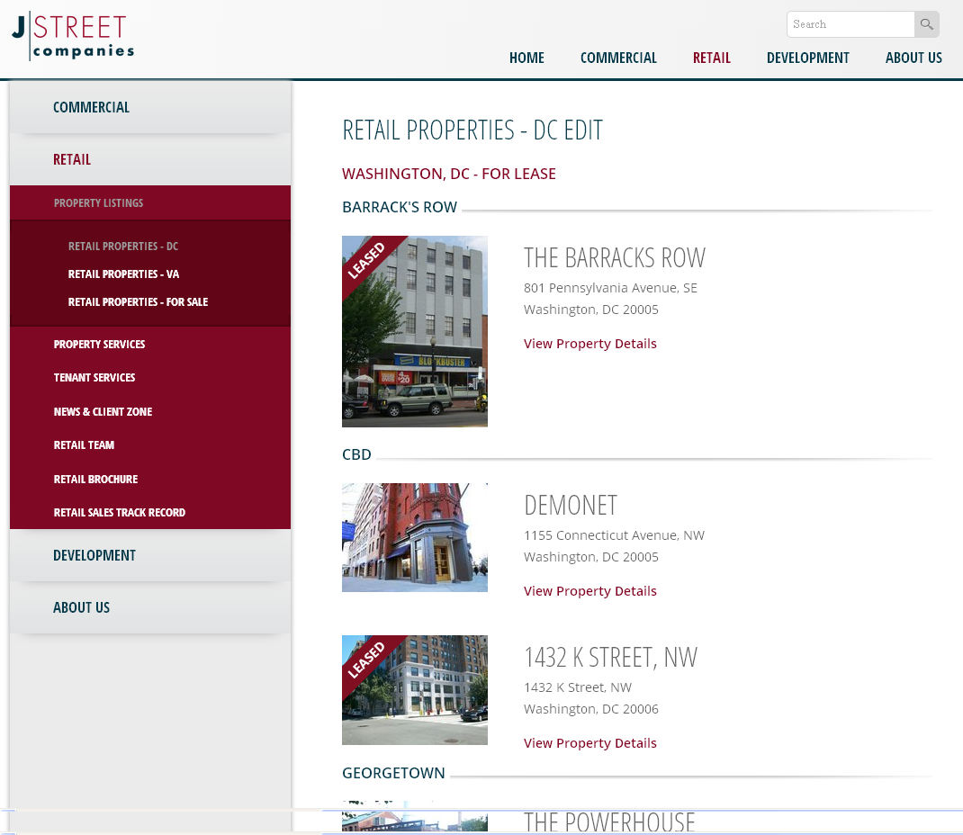 website development included responsive web design & dynamic content tool to manage retail propertie